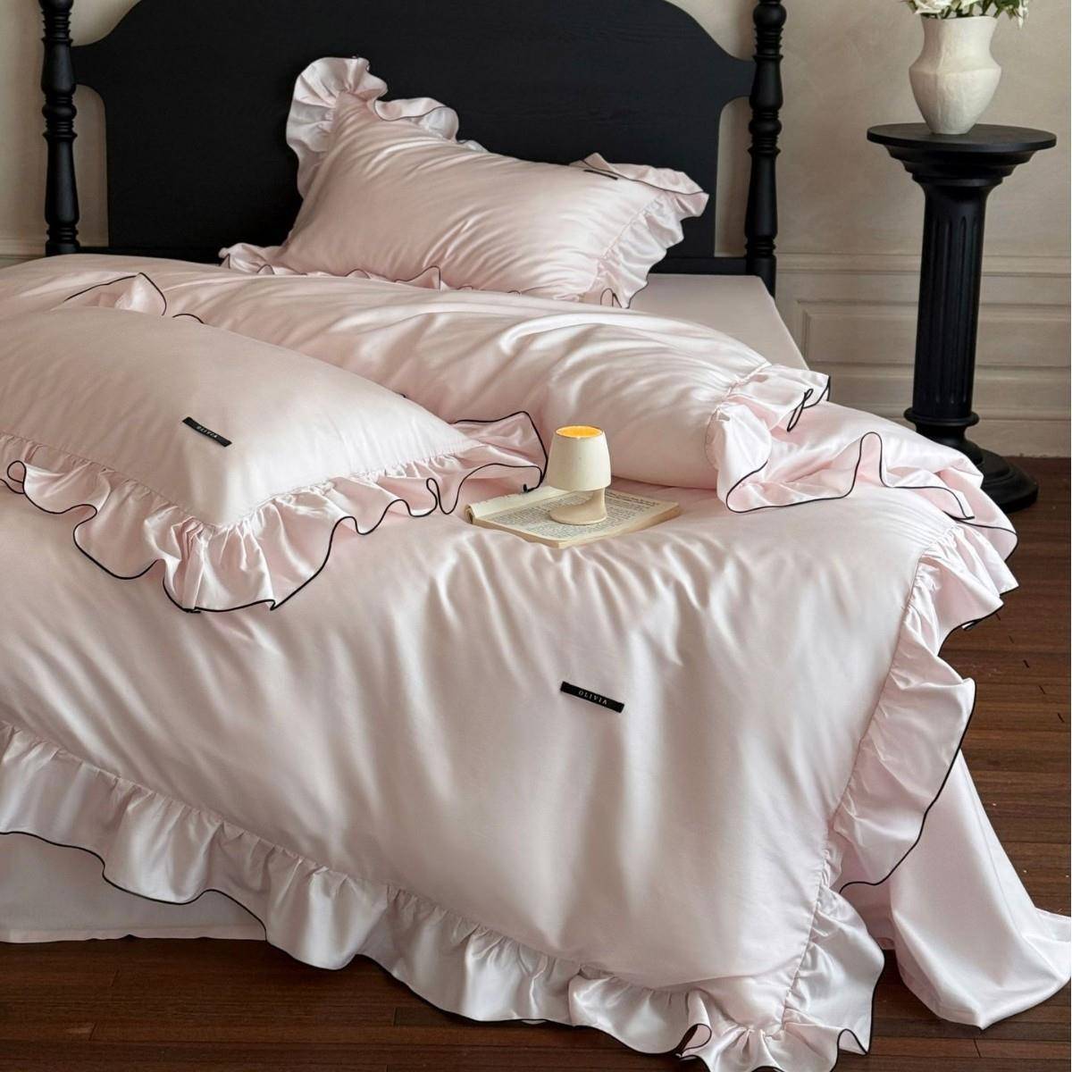 轻奢公主风荷叶花边天丝棉四件套丝滑柔软春夏床品被套床单1.5m