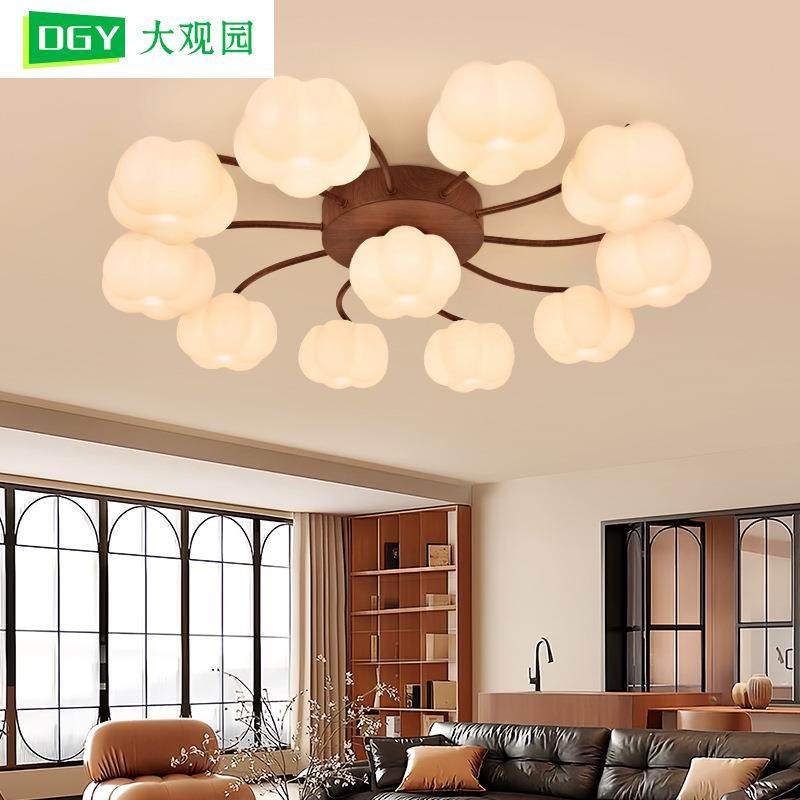 客厅灯新款复古棉花灯奶油风胡桃主灯护眼吸顶灯卧室中山灯具L271