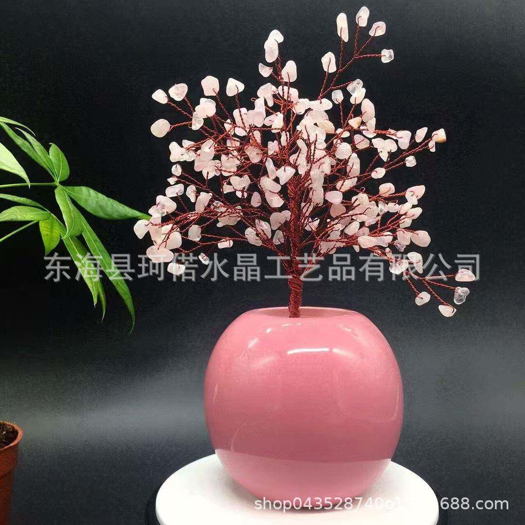 高品质天然粉晶碎石水晶树用于家庭装饰
