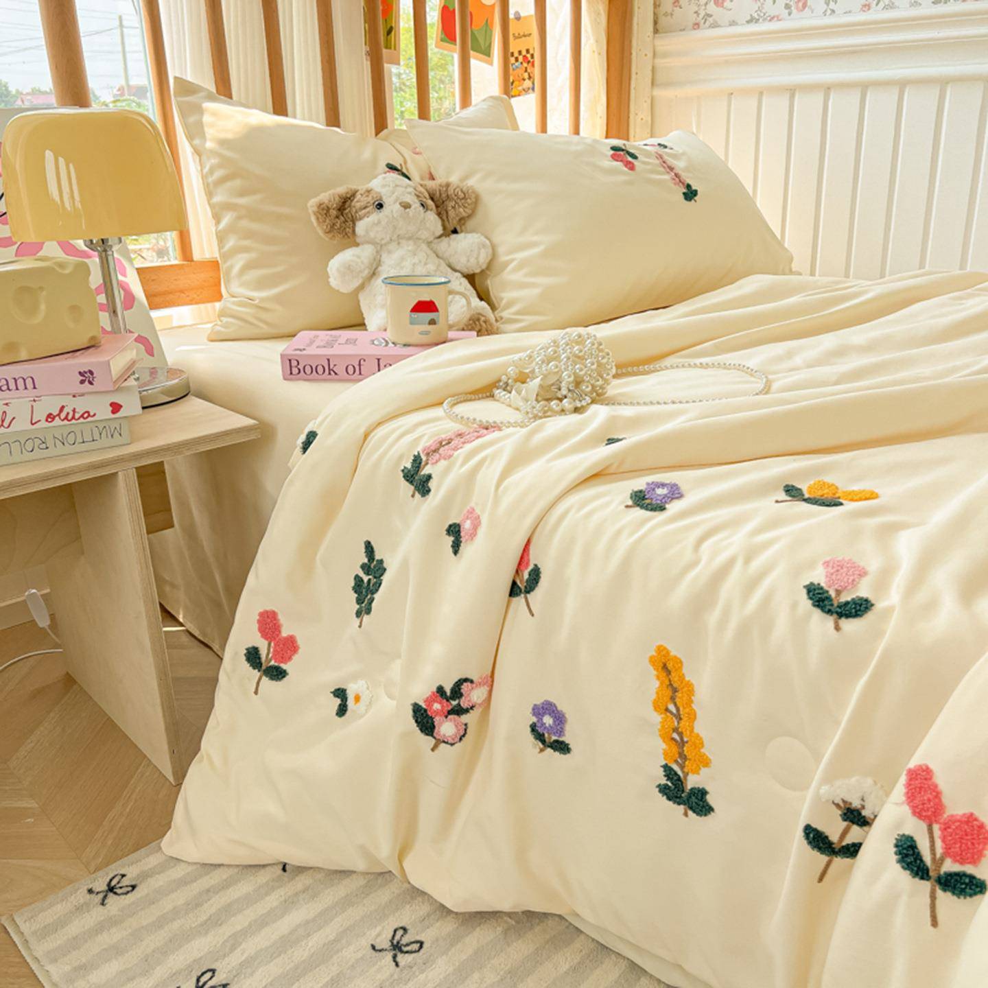 云朵棉水洗棉毛巾绣家用床上用品夏被四件套学生宿舍小清新单夏被