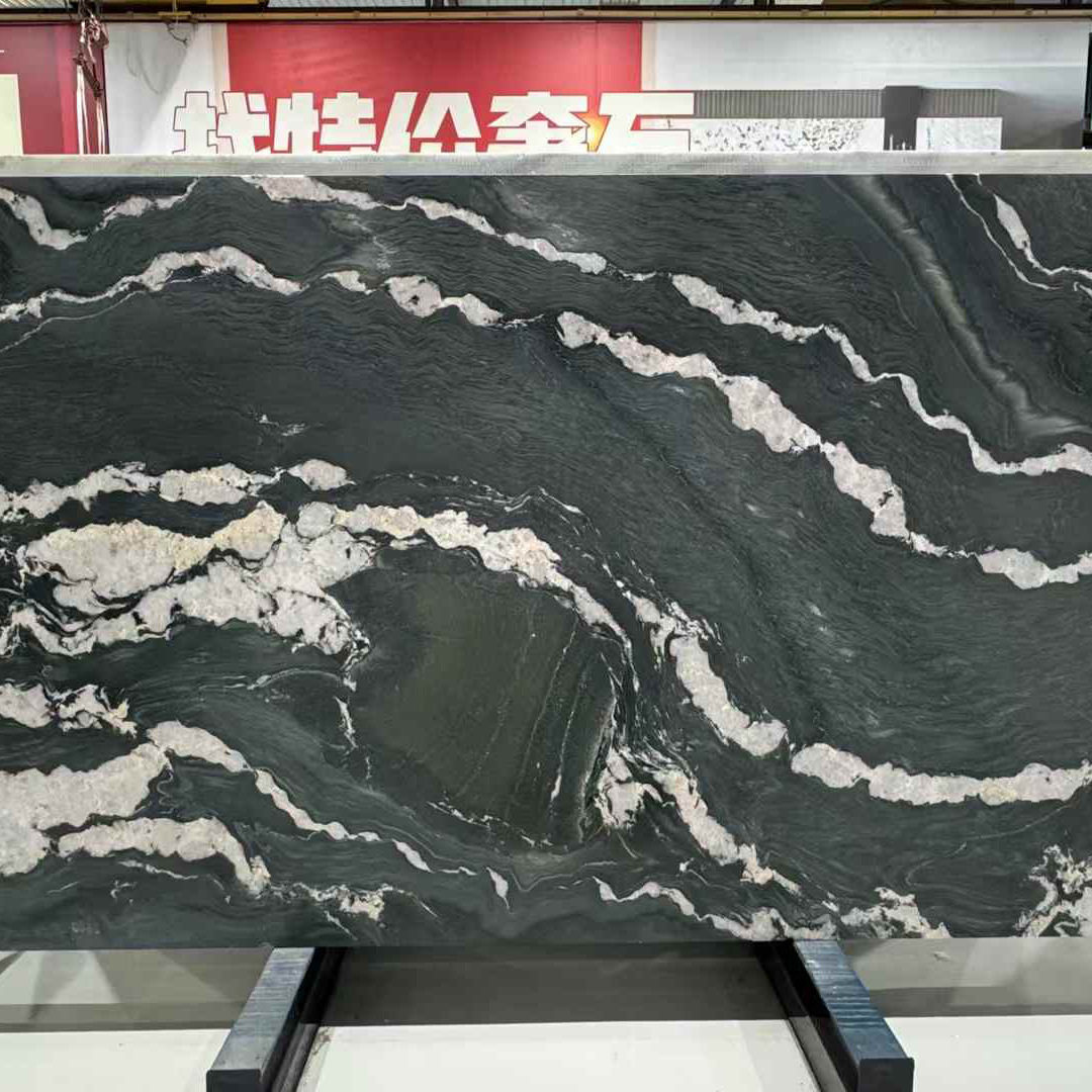 圣罗绿色奢石茶几 圆形大理石餐桌异形石材台面岛台吧台