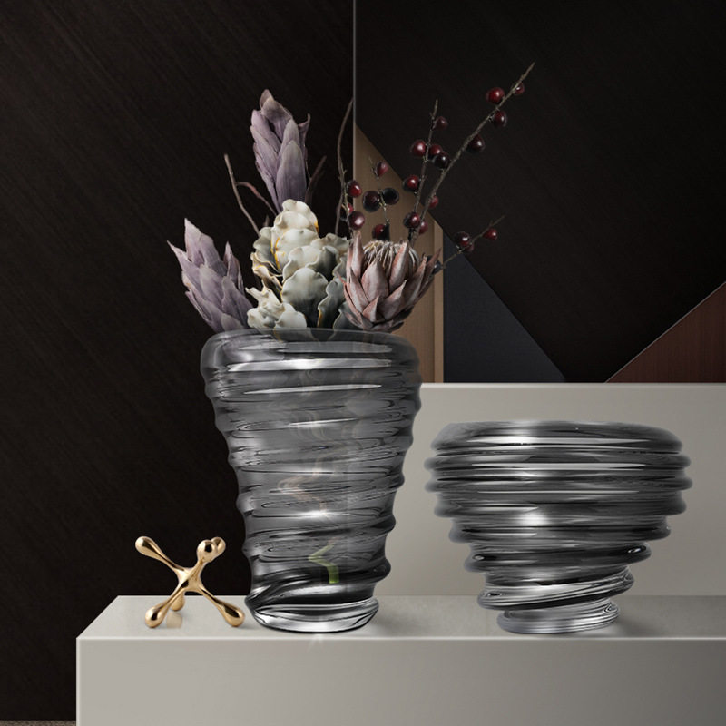 米洛思维现代轻奢干花玻璃花器抽象艺术品样板房软装客厅玄关家居
