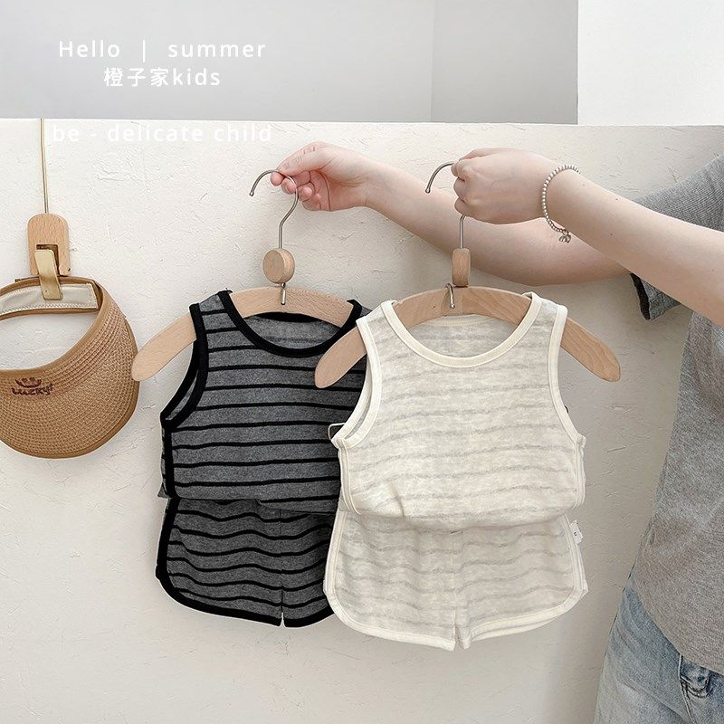 男宝宝夏季背心短裤套装婴儿韩系洋气条纹无袖上衣V男童薄款五分,童装/婴儿装/亲子装,套装,淘宝优惠券,粉丝福利购,淘宝优惠卷