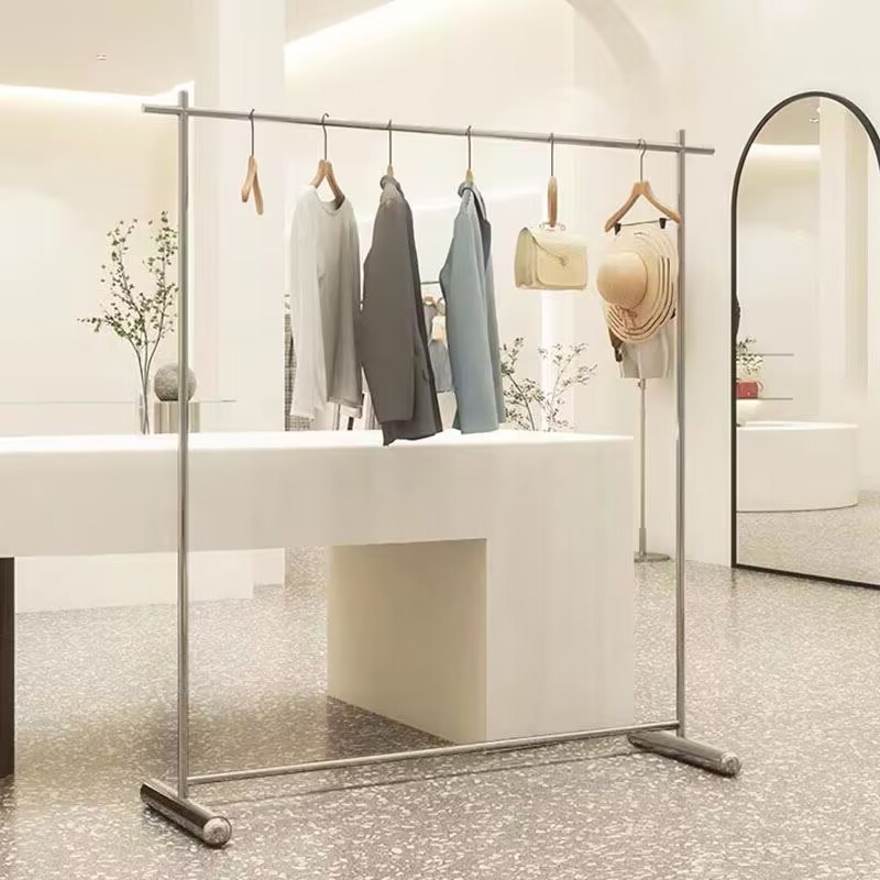 服装店展示架落地式不锈钢陈w列架中岛网红侧挂衣架简约时尚挂衣