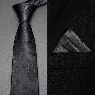 男士领带结婚新郎黑灰色花纹高端C正装商务手打西服衬衫休闲学院