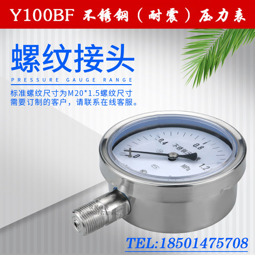 不锈钢压a力表Y100BF YTF100H不锈钢耐震压力表 304高温 氨用 联