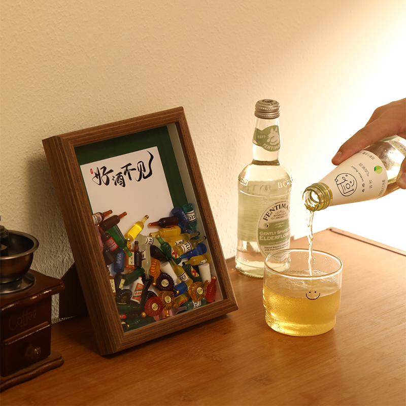 酒柜装饰品摆件立体相框创意家居饰品diKy酒瓶立体酒吧桌面小礼物