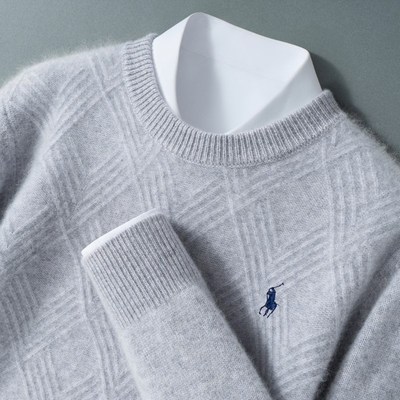 100%a纯羊毛衫男圆领加厚菱形绞花时尚百搭针织衫休闲毛衣