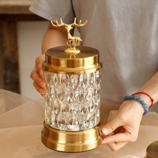 糖果罐轻奢储物罐软装 欧式 饰品摆件玻璃带盖罐子金属麋鹿首饰罐