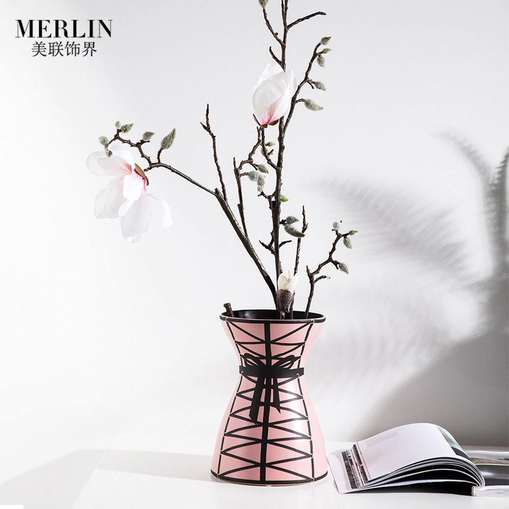 美联饰界哑光粉色陶瓷花瓶绳结设计创意家居装饰艺术陶瓷装饰品,模玩/动漫/周边/娃圈三坑/桌游,文化/体育周边,淘宝优惠券,粉丝福利购,淘宝优惠卷
