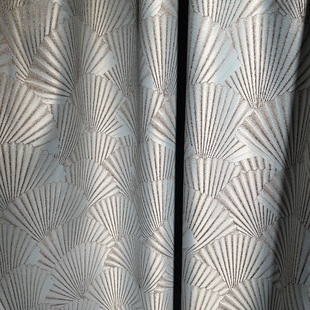 提花新款新中式轻奢银杏叶清新提花现代简约扇形贝壳窗帘卧室