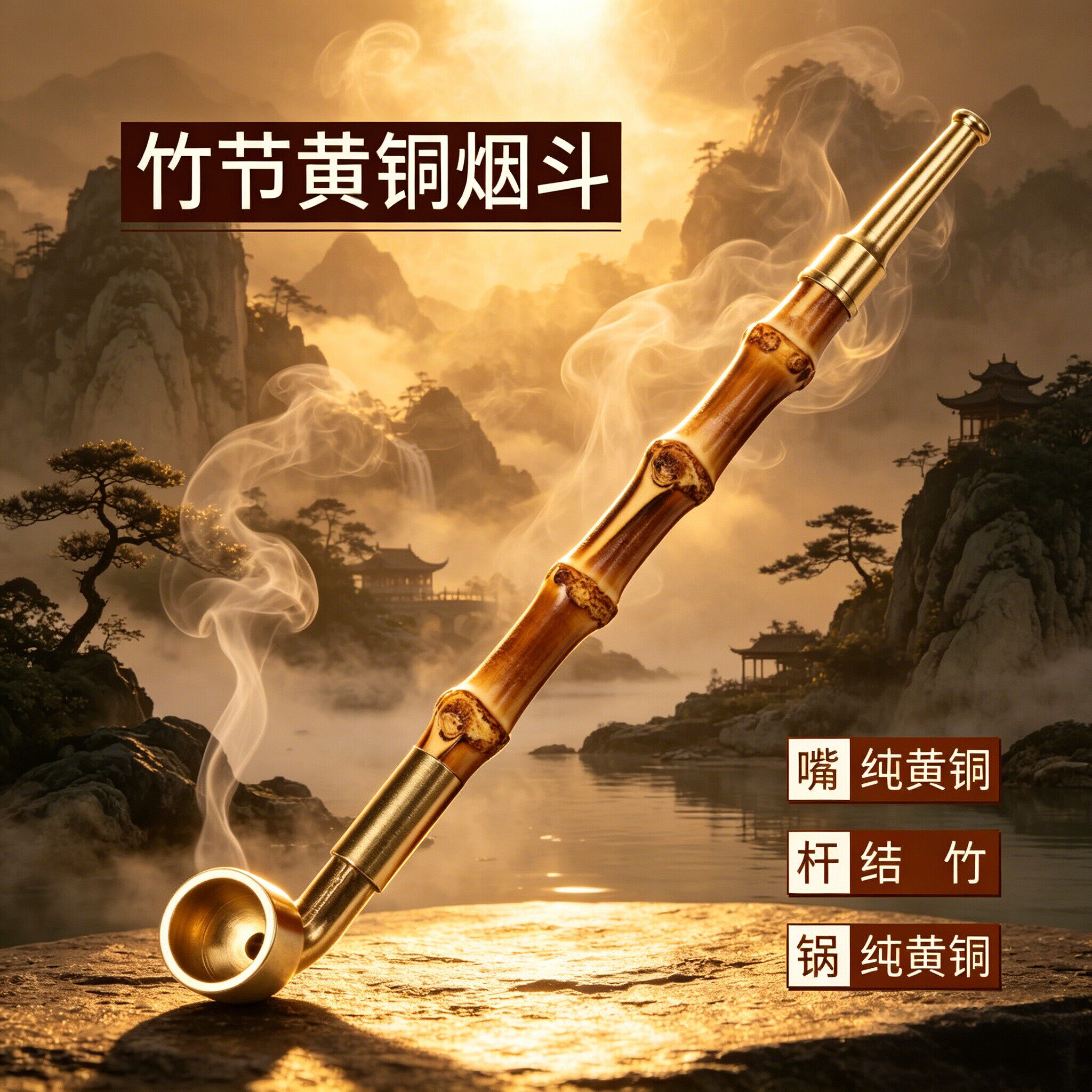 手工复古黄铜竹节烟斗
