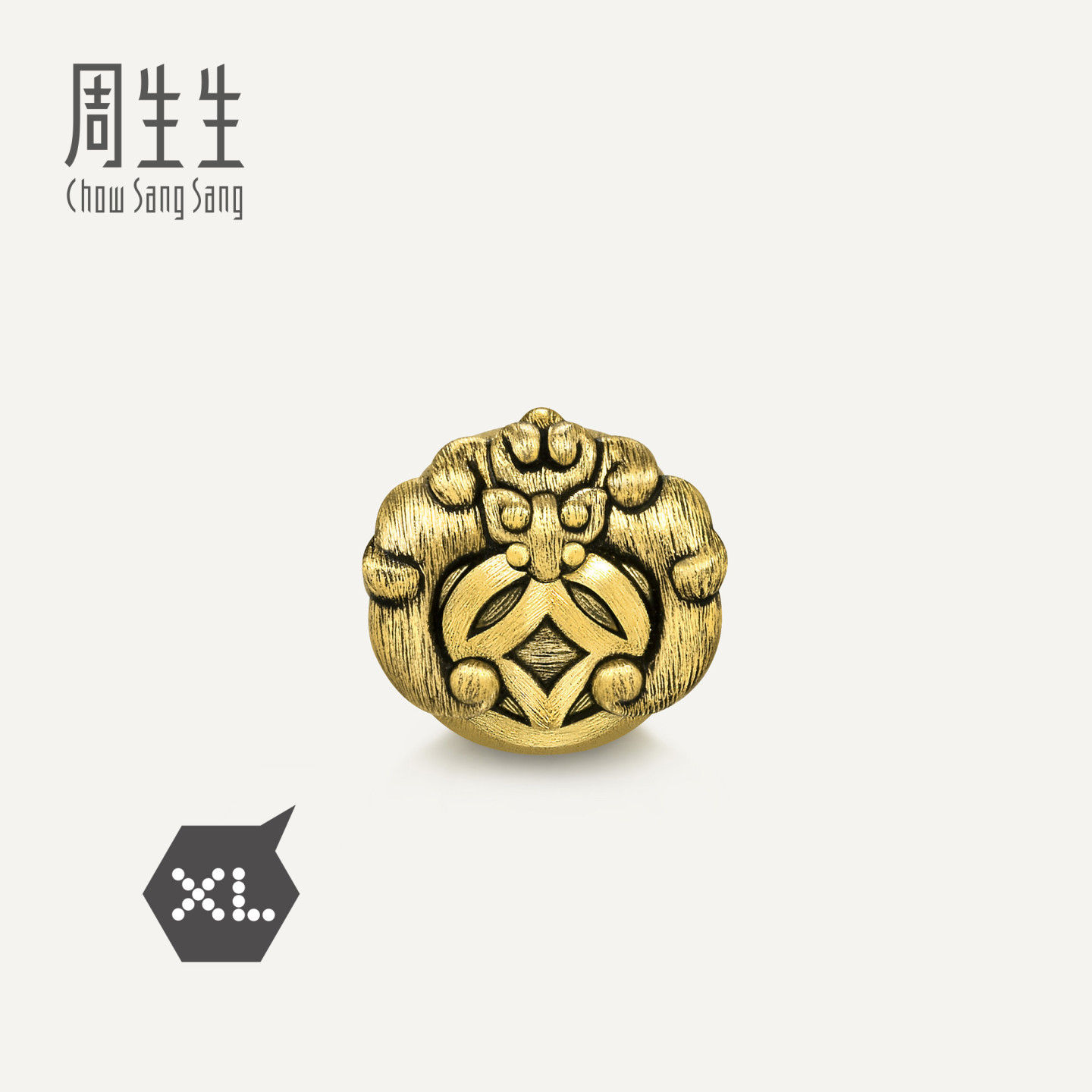 【配绳】周生生华宇黄金足金Charme酷黑蝙蝠金钱XL转运珠93839C