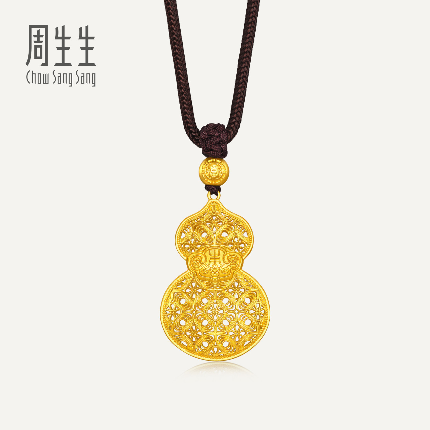 周生生华宇古法黄金足金东方古祖葫芦吊坠项链配绳91437Z计价