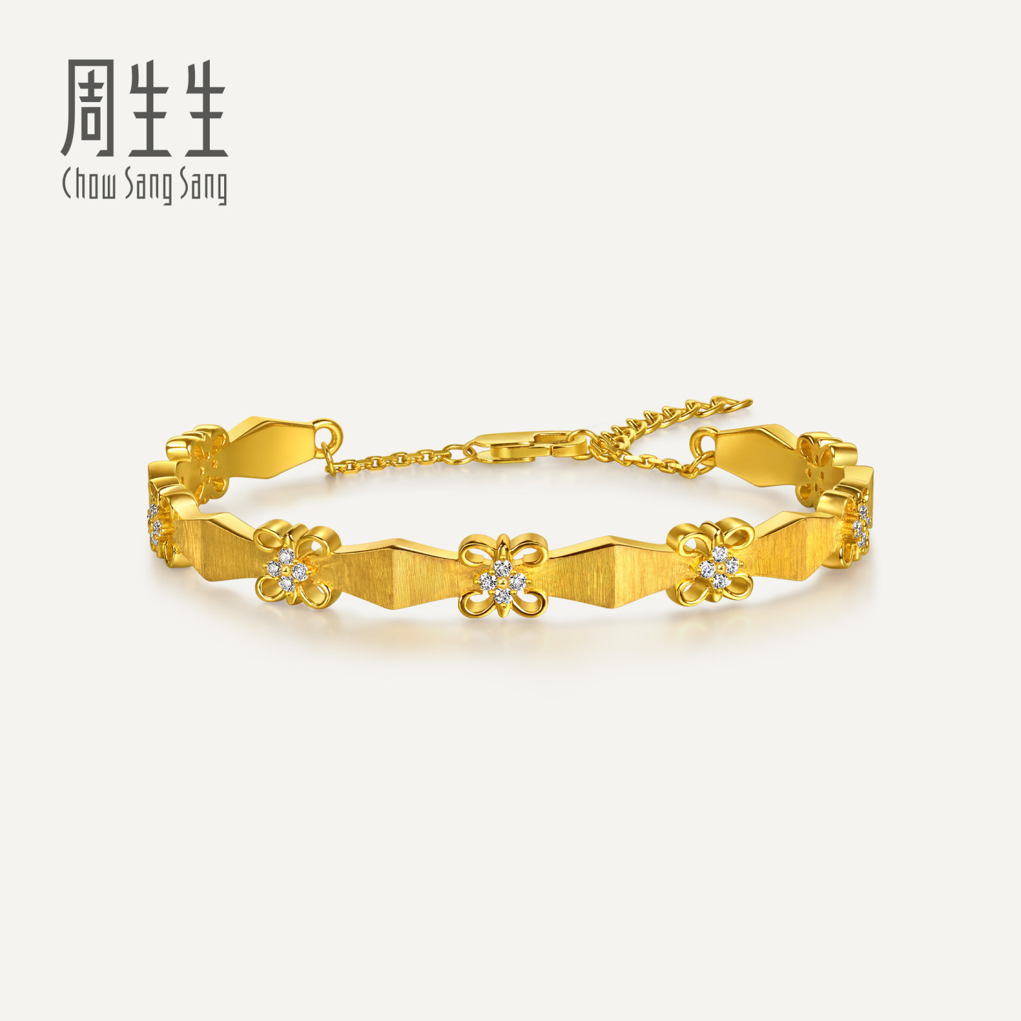 周生生华宇黄金金韵罗曼系列足金镶嵌钻石鸢尾花手镯96158K