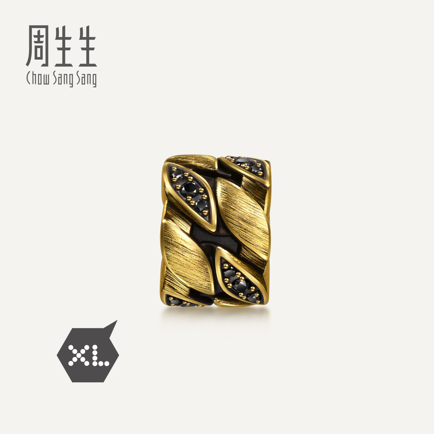 周生生华宇黄金Charme酷黑系列足金镶嵌黑钻牛仔链XL转运珠95755C