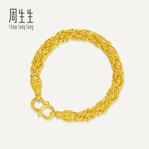 周生生华宇黄金足金龙头骨绳串双龙盘扣素链绞丝链手链95973B计价