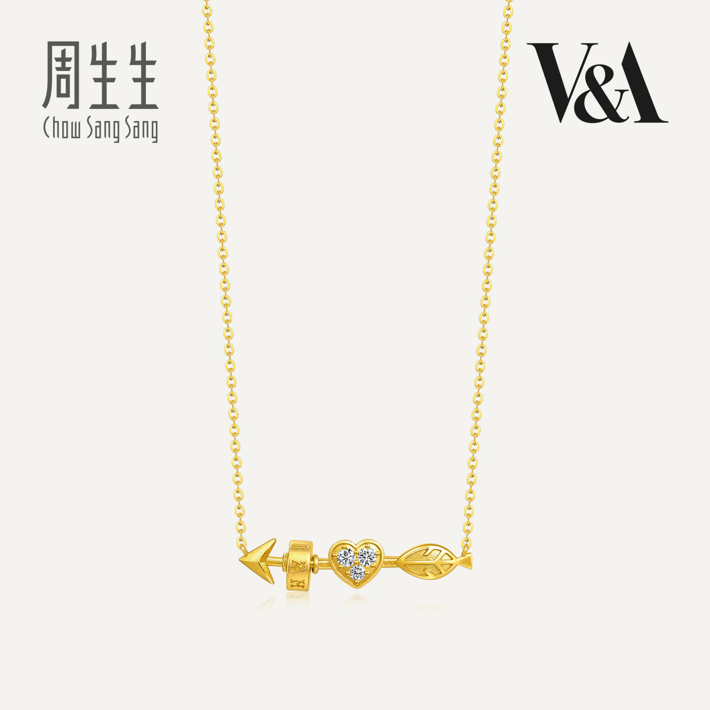 周生生华宇黄金V&A馆藏浪漫系列足金镶嵌钻石一见倾心项链96572N