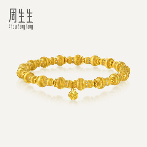 周生生华宇古法黄金东方古祖足金镶嵌钻石福禄延绵葫芦手链96157B