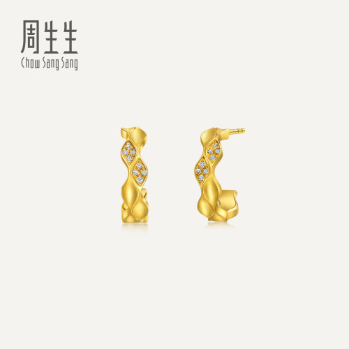 周生生华宇YuYu系列金镶钻耳钉黄金足金耳饰礼物95466E