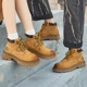 真皮大黄靴2025新款 秋冬季 男鞋 情侣款 英伦风短靴厚底马丁靴女鞋 子