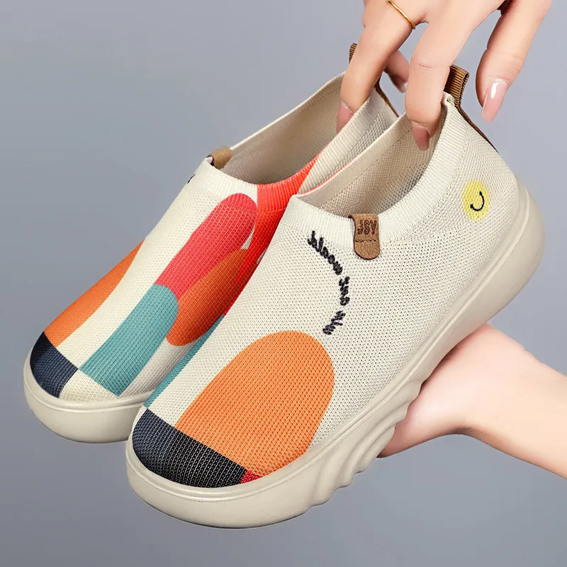 鞋子女春季新款老北京布鞋潮流彩绘休闲鞋聚氨酯软底一脚蹬单鞋女,女鞋,时尚芭蕾鞋,淘宝优惠券,粉丝福利购,淘宝优惠卷