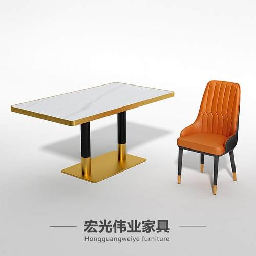 轻奢岩板餐桌现代简约酒店长条桌饭店快餐桌圆桌火锅桌多用桌定制