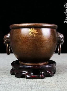 黄铜缸摆件 铜烟缸 缸 全铜水缸 狮头缸 铜聚宝盆缸家居风水