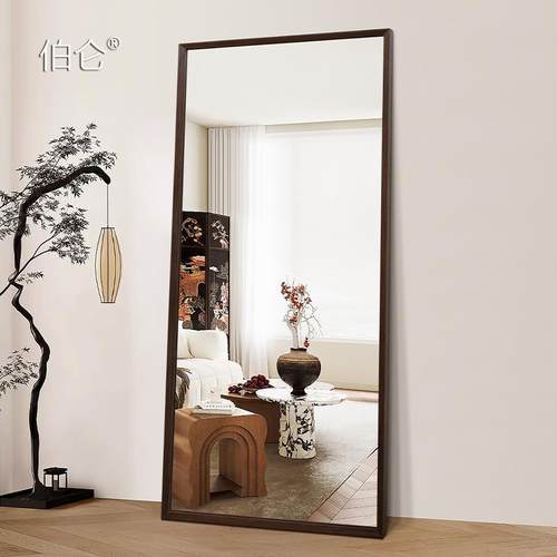中古实木全身镜家用胡桃木色穿衣镜防爆壁挂新中式风落地试衣镜子
