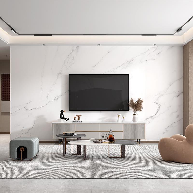 无缝墙布现代简约壁纸沙发客厅卧室电视背景墙壁布白色大理石壁画