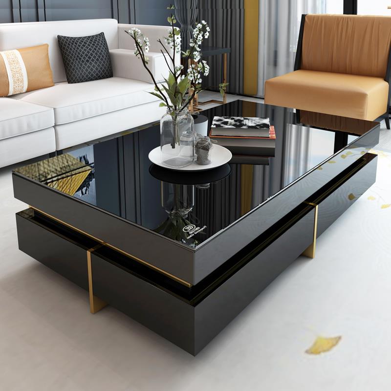 轻奢茶几高级感现代简约大坪数客厅家用钢化玻璃面长方形别墅定制