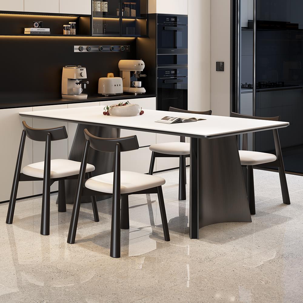 2025年新款意式极简轻奢小户型长方形家用岩板餐桌椅组合吃饭桌子