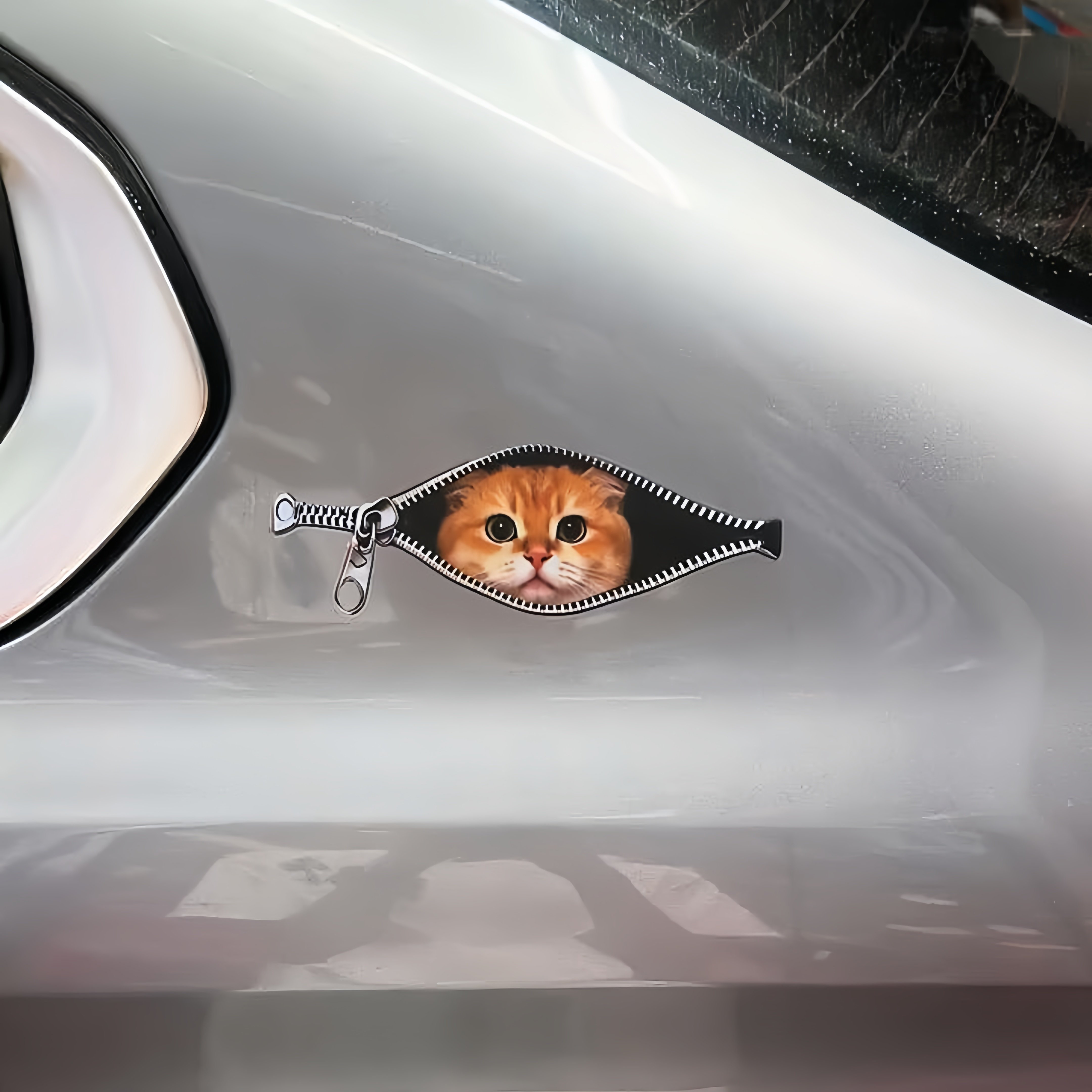 拉链猫咪汽车贴纸划痕遮挡遮盖防刮蹭车身装饰贴后视镜萌宠防水贴图片
