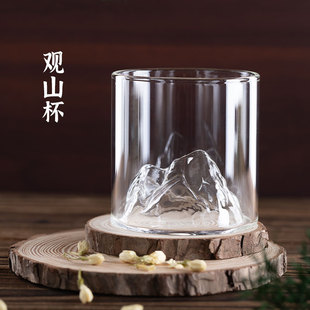 日式观山杯玻璃杯富士山杯复古山河杯喝水杯主人杯创意耐热泡茶杯