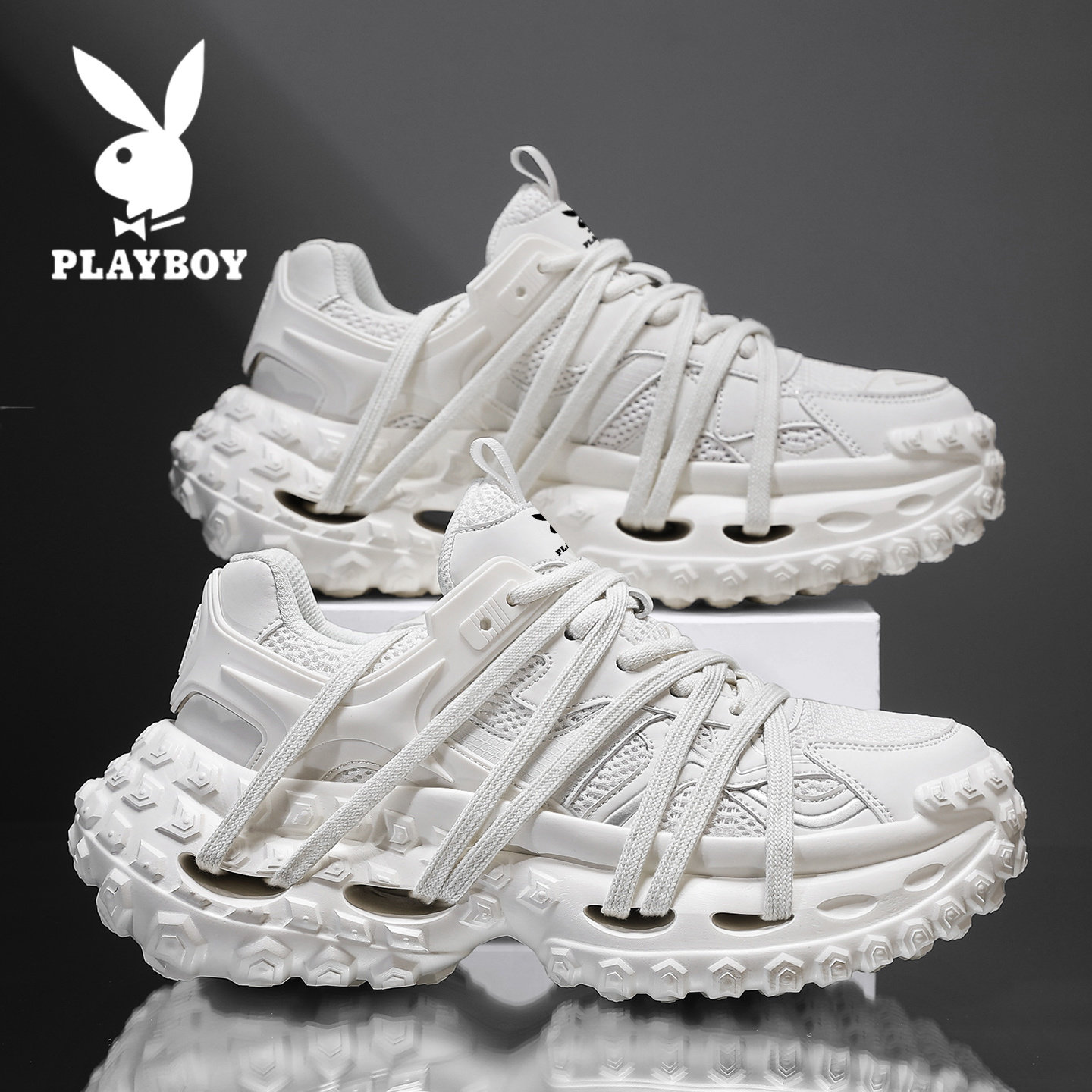 花花公子男鞋2025新款老爹鞋男增高运动休闲鞋厚底轮胎鞋做旧鞋子