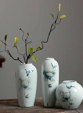 手绘粉彩陶瓷花瓶景德镇现代中式博古架轻奢创意家居装饰插花花器