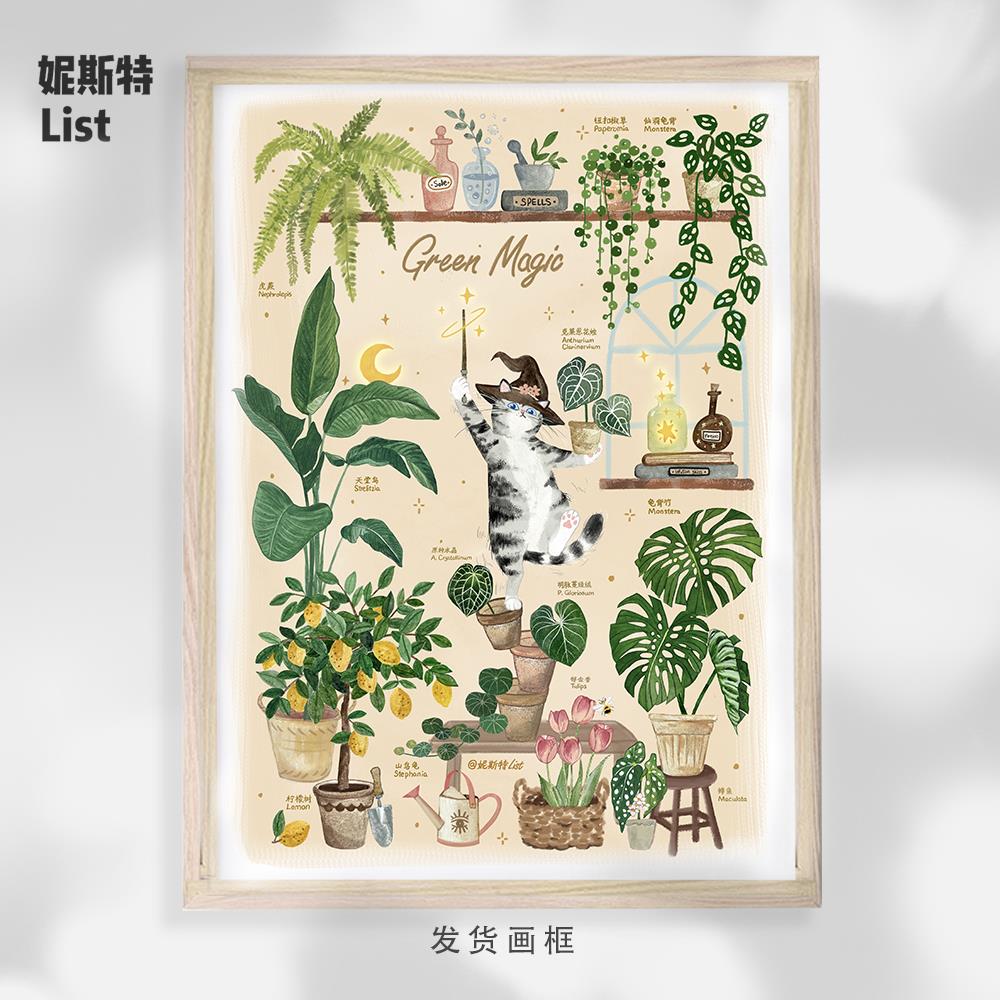 北欧INS风植物画 客厅装饰画现代玄关卧室挂画简约沙发背景墙壁画