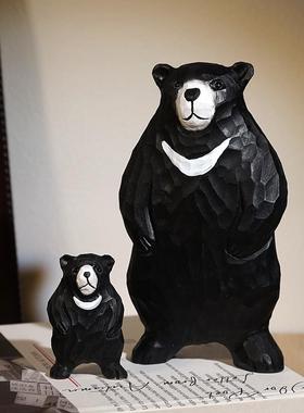 “饿扁了的黑熊”手工木雕小摆件卡通可爱电视书柜办公桌面装饰品