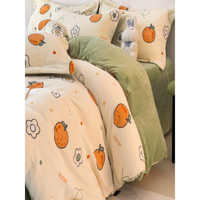 定制加厚牛奶珊瑚绒1.8合身床单单四件套248X248毛绒被套229X230X