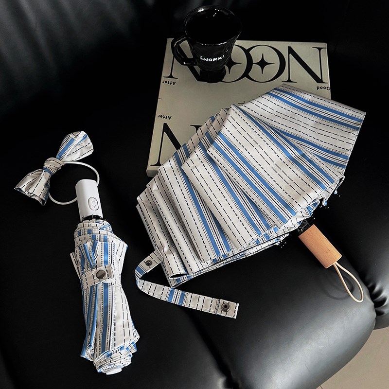 清新条纹雨伞女晴雨两用全自动防晒防紫外线太阳伞小巧便捷遮阳伞