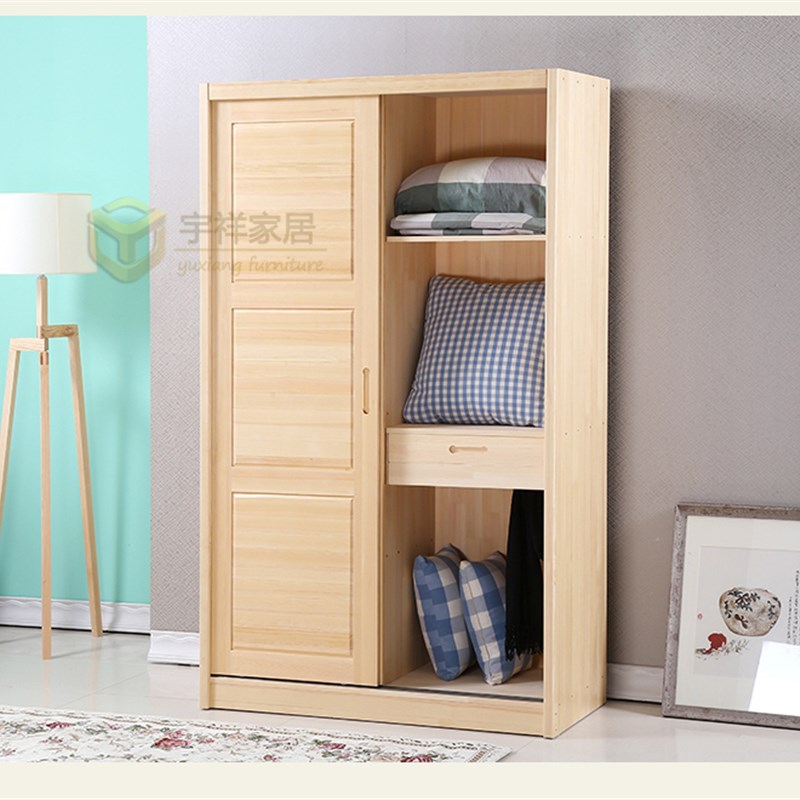 原木直拼实木松木儿童成人两门三门经济型简约推拉移门衣柜可定制