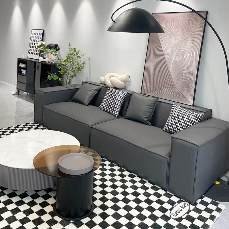 意式公寓轻奢豆腐块沙发极简现代科技布三四人位直排方块简约沙发