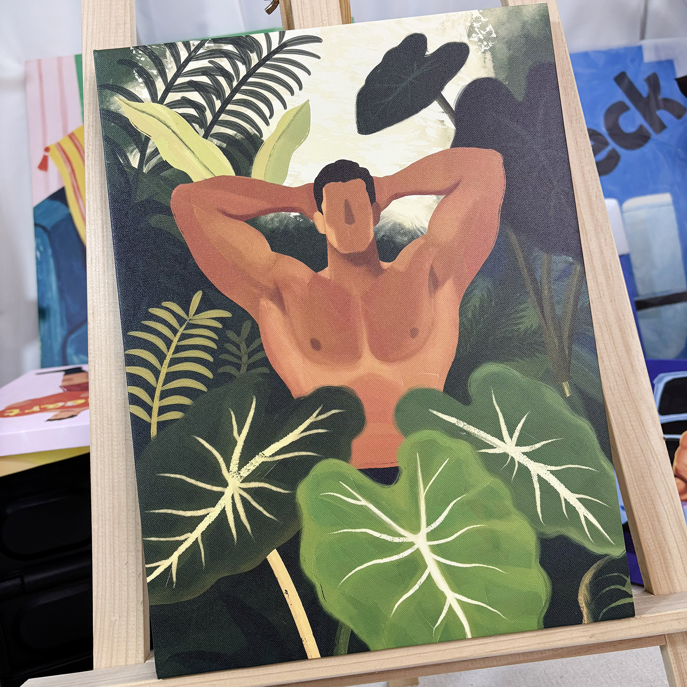 误入绿境北欧热带绿植装饰画简约艺术肌肉男画趣味公寓布置挂画