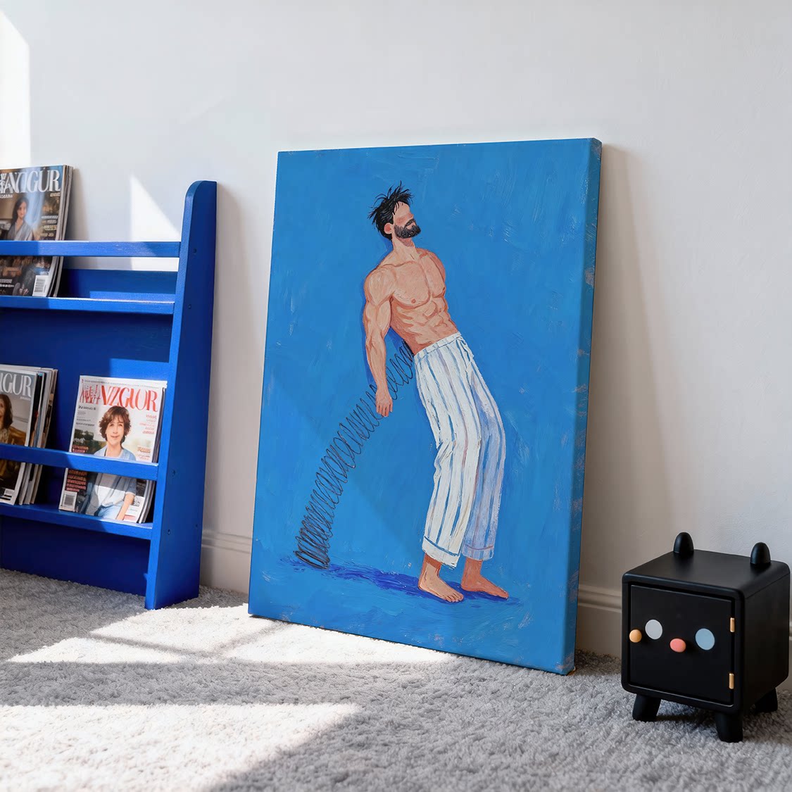 肌肉男络腮胡弹簧装饰画卡通平面氛围感画喷绘工作室艺术画框高级