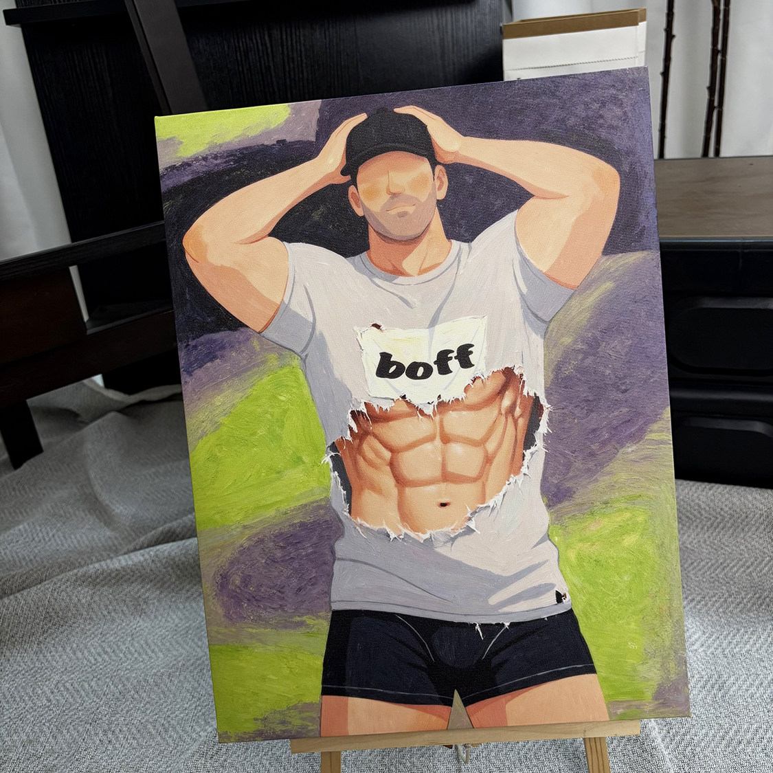 肌肉男潮卫衣装饰画卡通平面氛围感画喷绘客厅工作室艺术画框