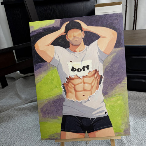 肌肉男潮卫衣装饰画卡通平面氛围感画喷绘客厅工作室艺术画框