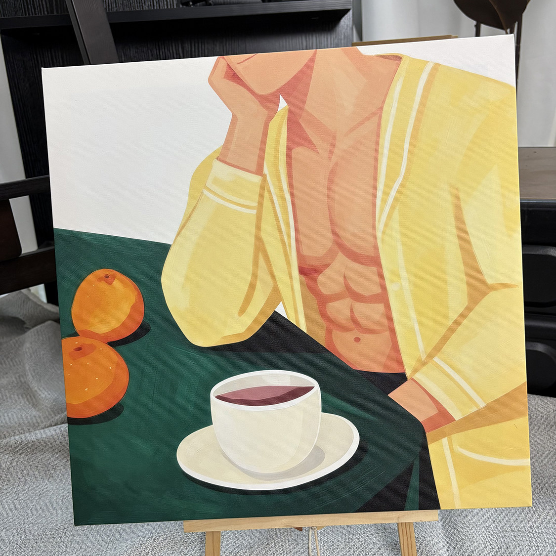 下午茶肌肉男小资装饰画卡通平面氛围感画喷绘客厅工作室艺术画框