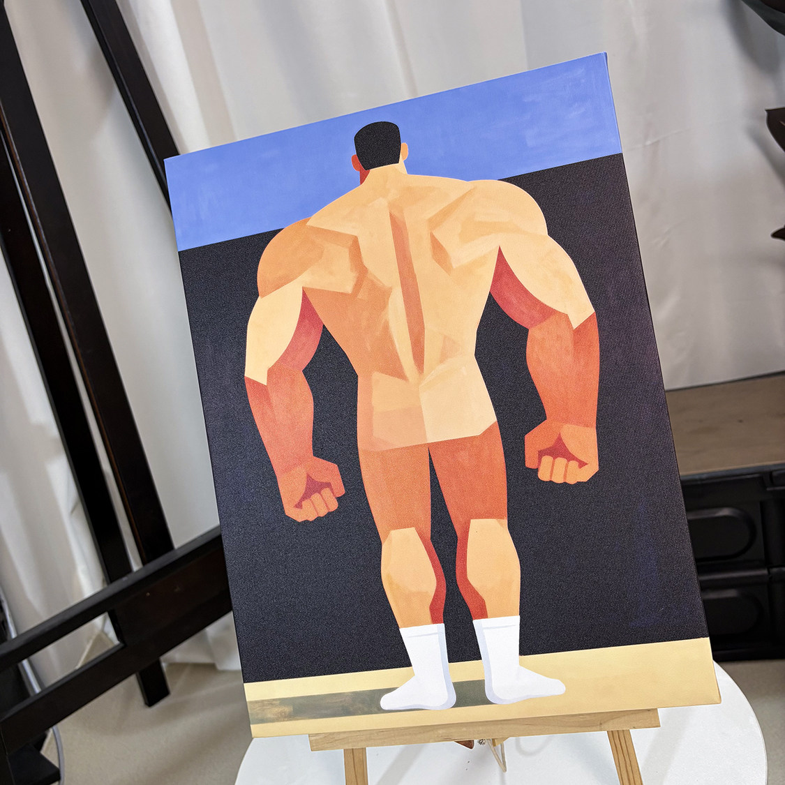 肌肉男装饰画强壮卡通油画平面氛围感画喷绘工作室艺术画框高级