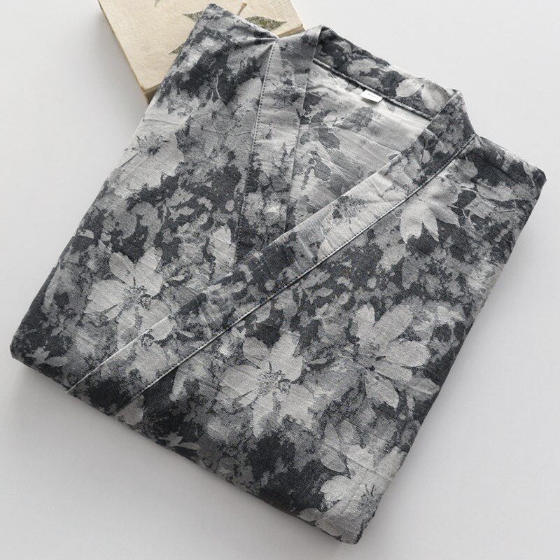 提花和服睡袍女春夏季纯棉纱w布双层薄款复古风汗蒸浴袍家居服浴