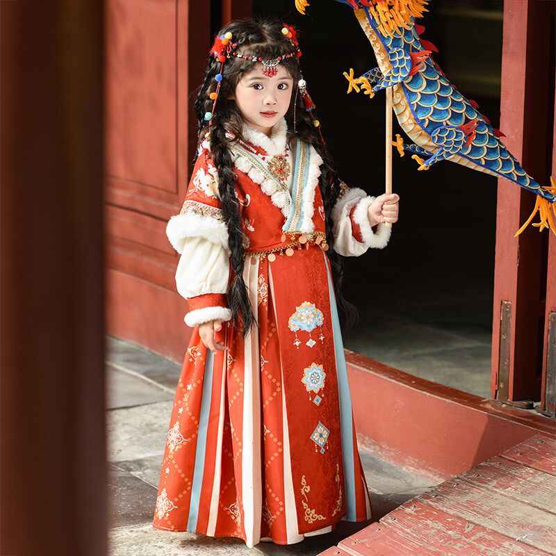 汉服女童秋冬国风草原民族r风裙子冬季藏风2024新款冬装儿童拜年
